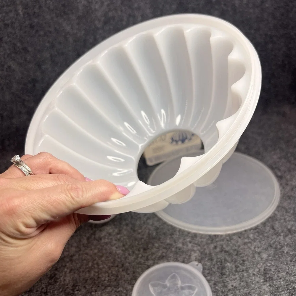 Vtg Clear Tupperware 4 Piece Par-T Jello Gelatin Mold Set #776, 777, 778 & 1203